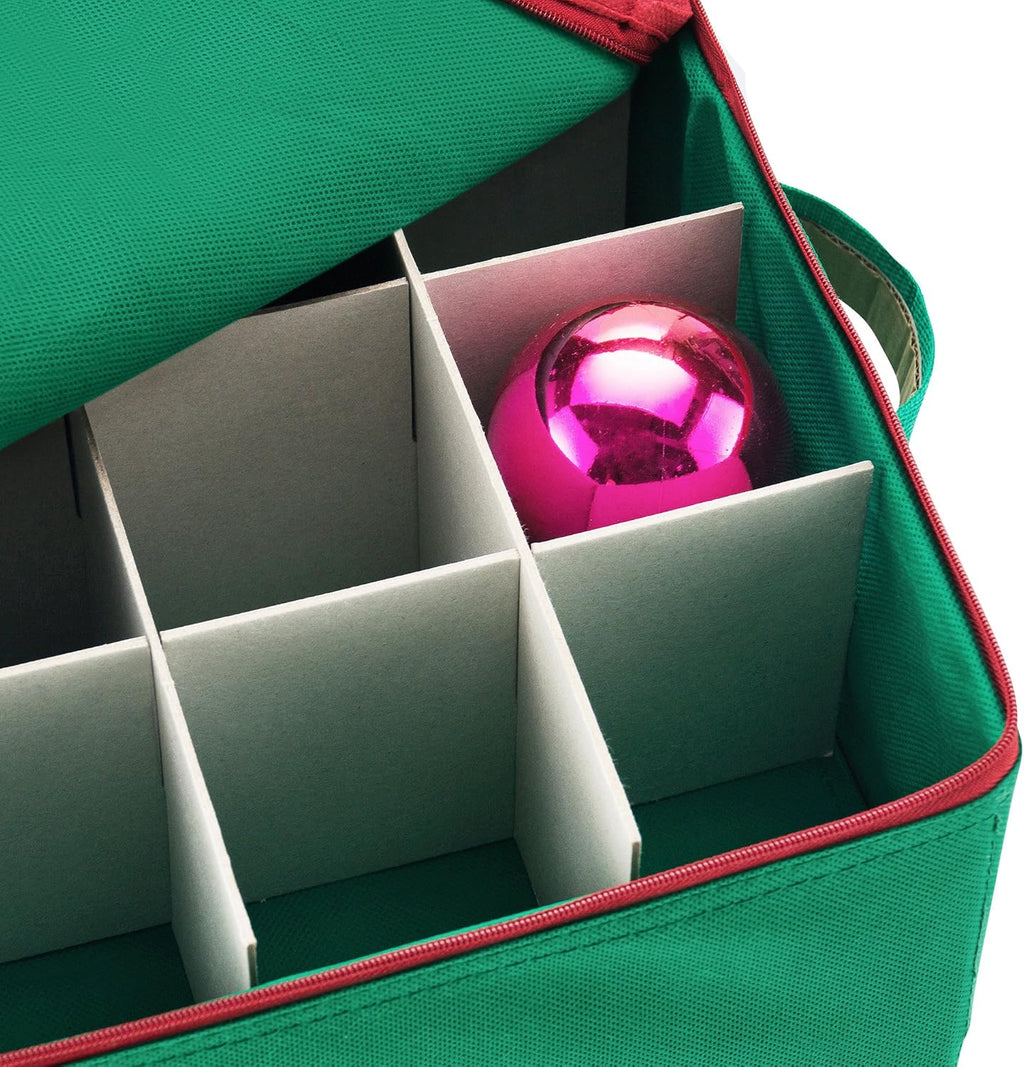 Christmas Storage Box with Zip Top - Large Capacity for Up to 75 Ornaments - Green