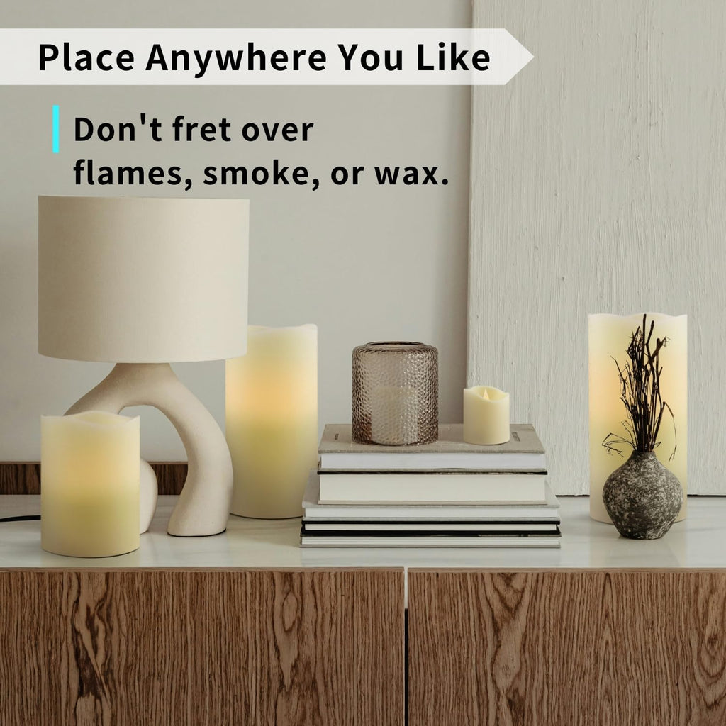 Ivory Real Wax Flameless Candle Set with Remote and Timer, Includes 4 Pillars and 4 Votives, Ideal for Home Décor, Batteries Included