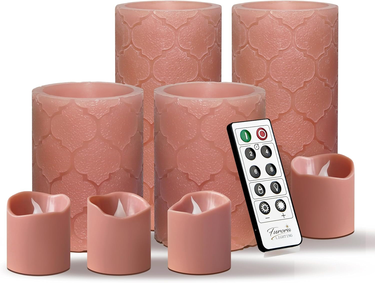 Ivory Real Wax Flameless Candle Set with Remote and Timer, Includes 4 Pillars and 4 Votives, Ideal for Home Décor, Batteries Included