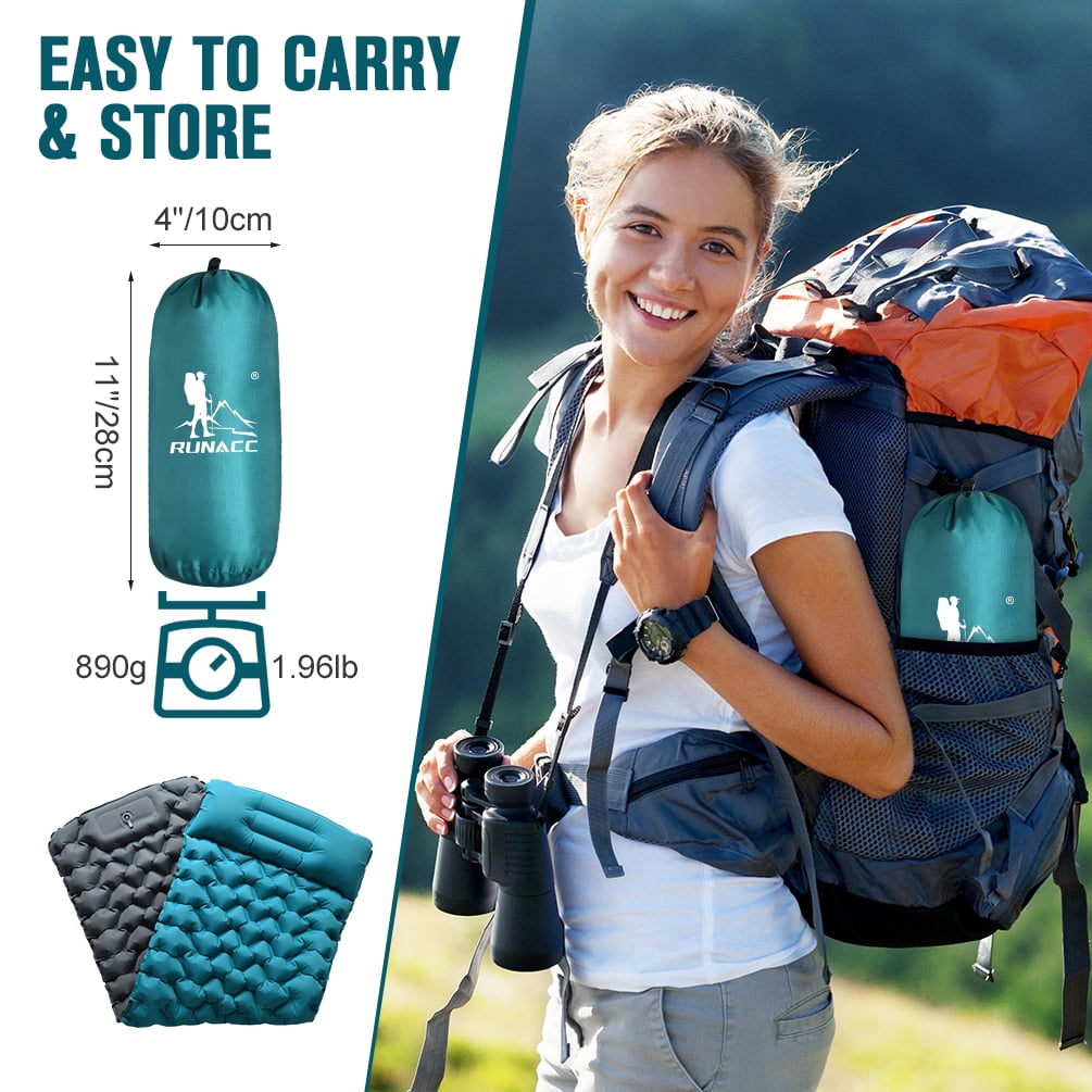 Uarter Inflatable Sleeping Pad - 79 x 28 Inch Waterproof Camping Mattress for Backpacking, Hiking, and Travel - Blue