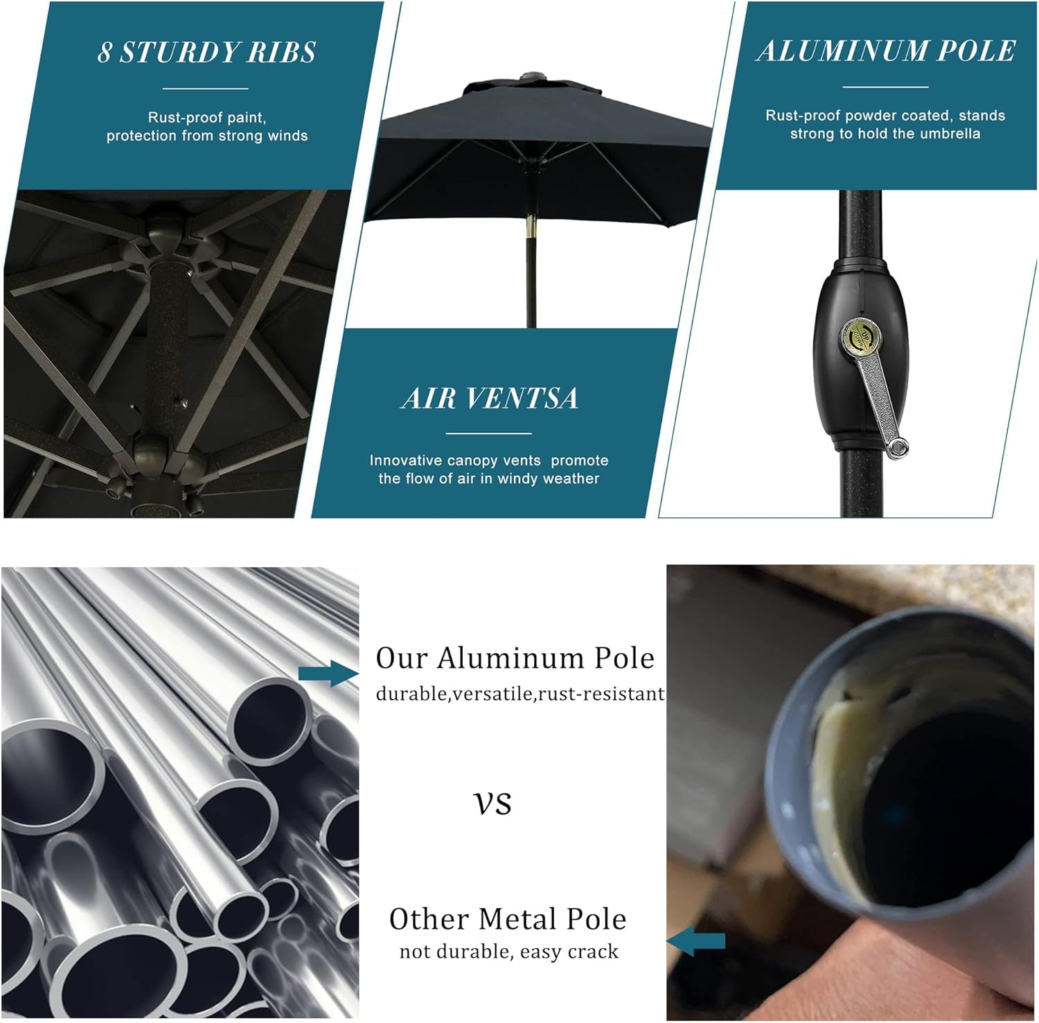 10FT x 6.5FT Outdoor Patio Umbrella with Push Button Tilt and Crank for Poolside, Market, Garden, Lawn, Backyard, Deck, and Beach Use