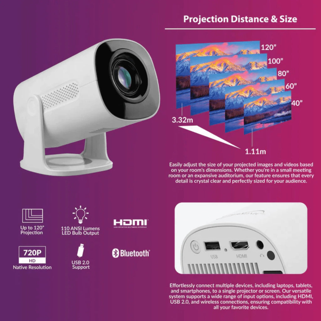 Supersonic Smart Wi-Fi Streaming Projector with Bluetooth Connectivity