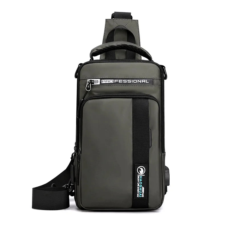 Men's Waterproof Nylon Crossbody Bag with USB Charging Port - Multifunctional Outdoor Travel Daypack and Casual Messenger Chest Bag
