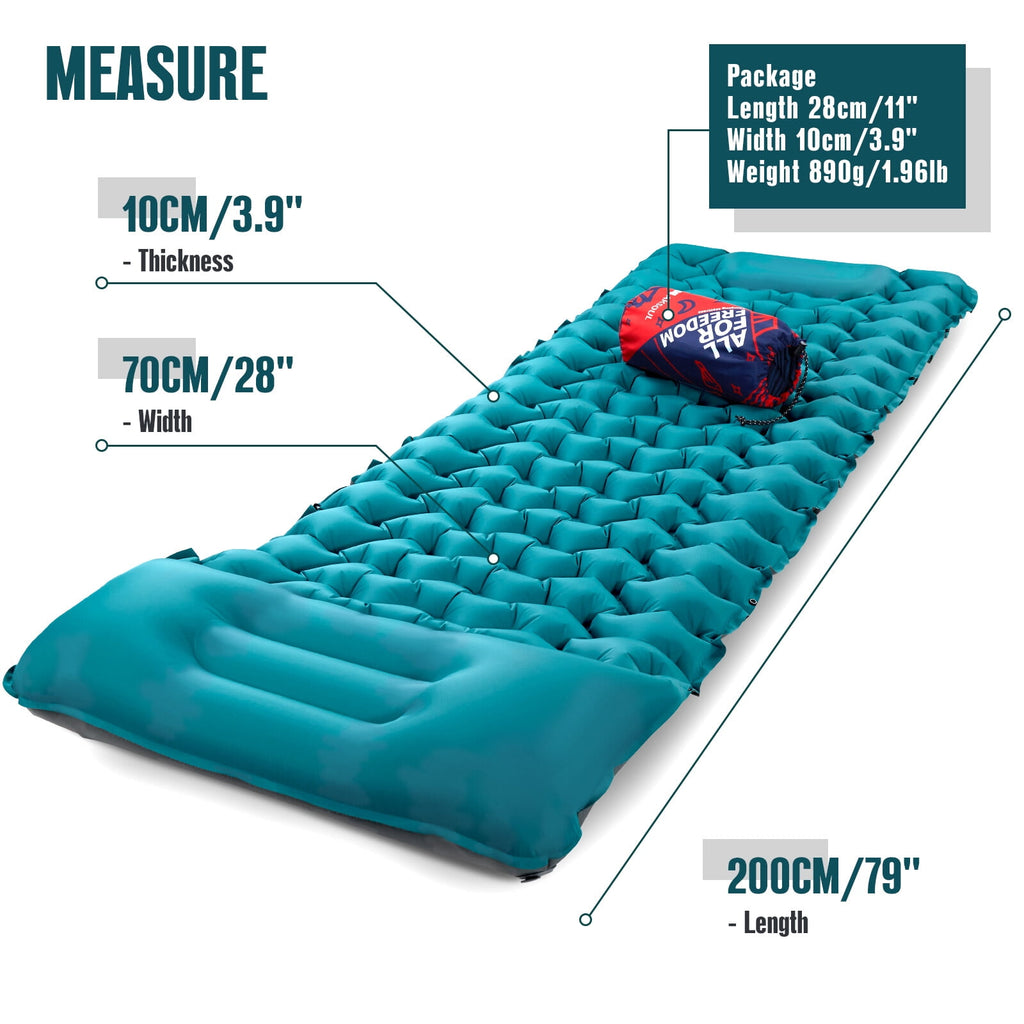 Uarter Inflatable Sleeping Pad - 79 x 28 Inch Waterproof Camping Mattress for Backpacking, Hiking, and Travel - Blue