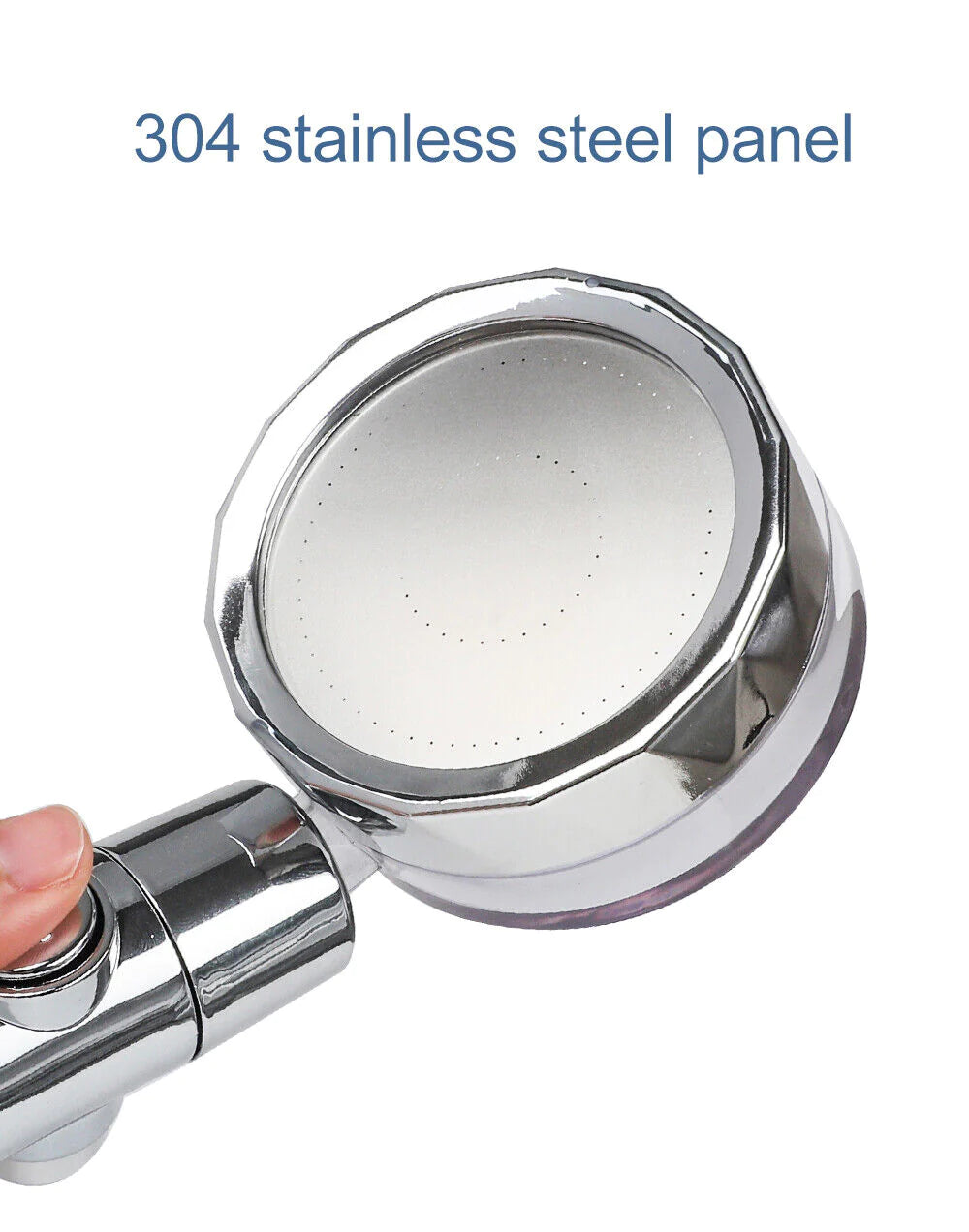 Adjustable High-Pressure Shower Head with 360° Rotation and Water-Saving Turbine Technology