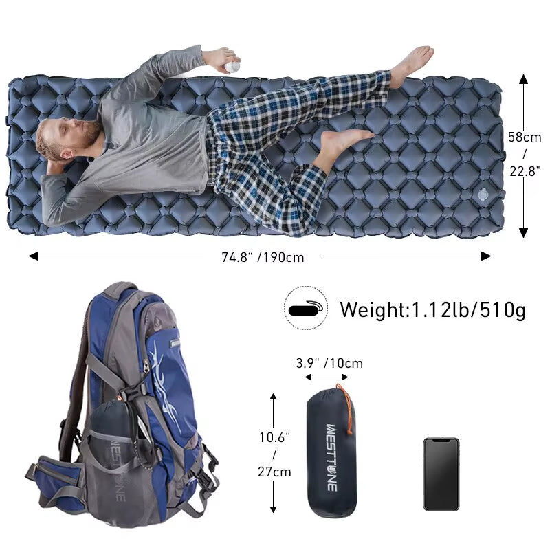 WESTTUNE Ultralight Inflatable Camping Sleeping Pad - Portable Outdoor Air Mattress for Travel and Hiking