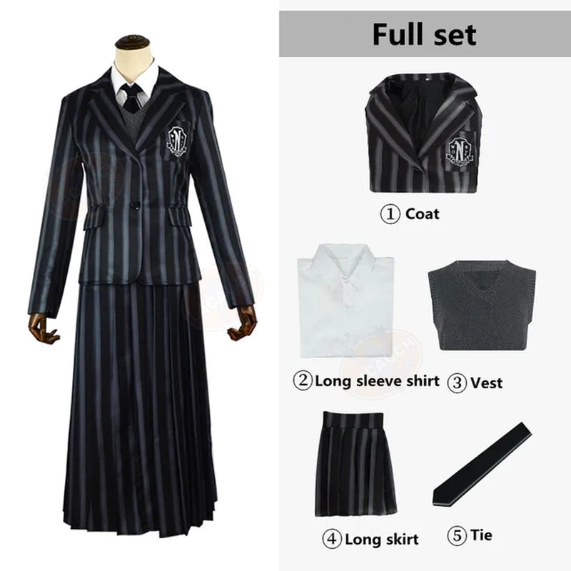 Wednesday Addams Nevermore Academy Cosplay Costume Set for Students - Unisex School Uniform Outfit