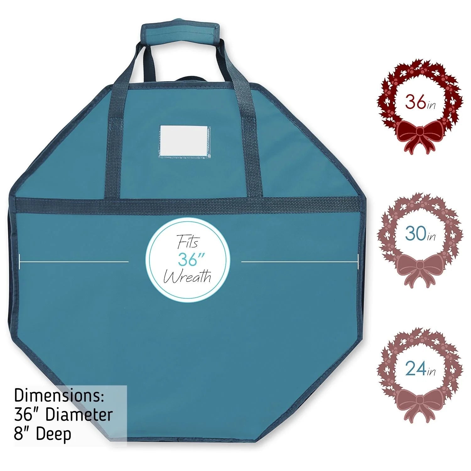 36-Inch Hard Shell Holiday Wreath Storage Container with Interior Pockets, Dual Zipper, and Handles in Blue