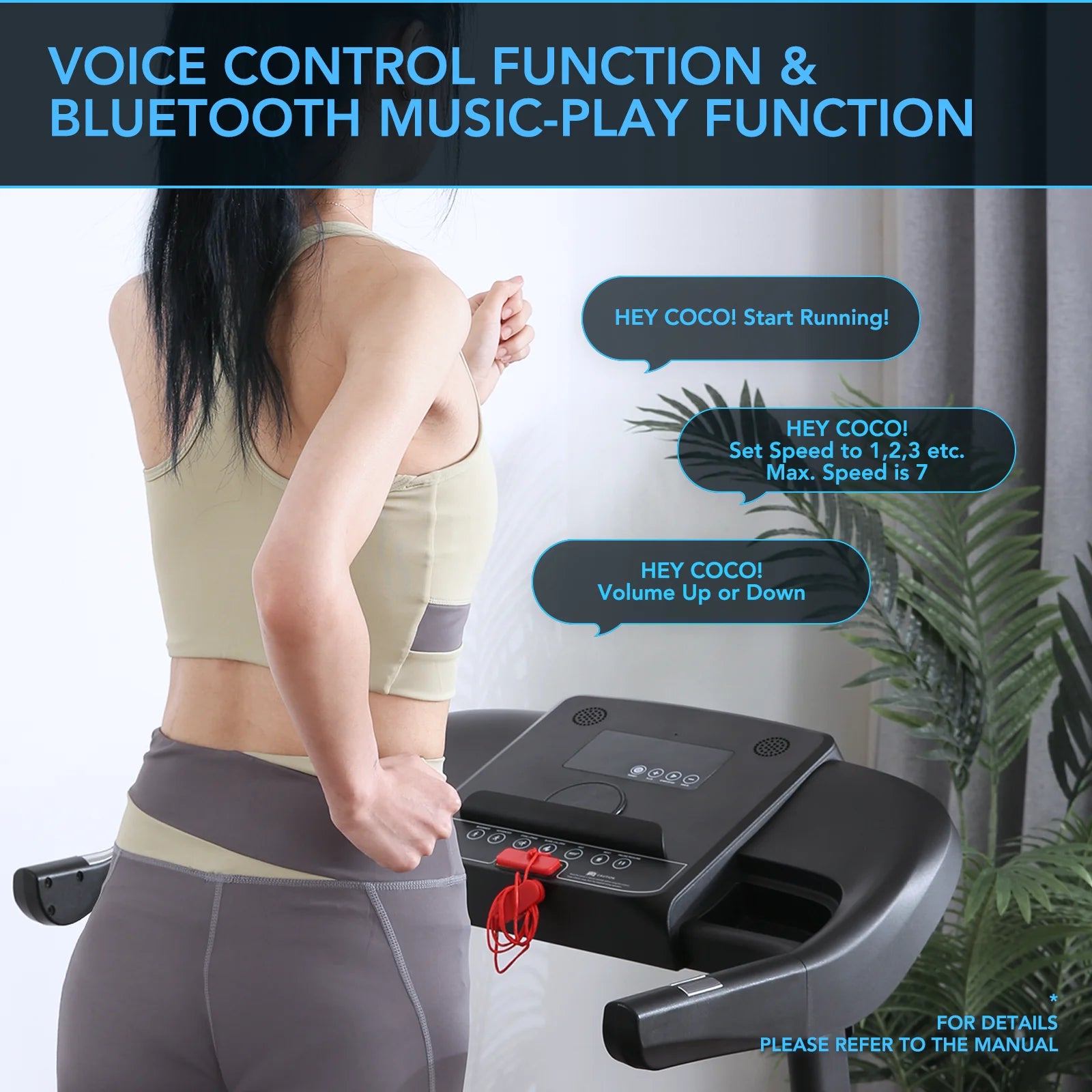 Folding Bluetooth Treadmill with Voice Control for Home Use