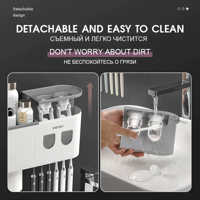 Magnetic Toothbrush Holder and Waterproof Storage Box with Wall-Mounted Toothpaste Dispenser for 2/3/4 Cups - Bathroom Accessories