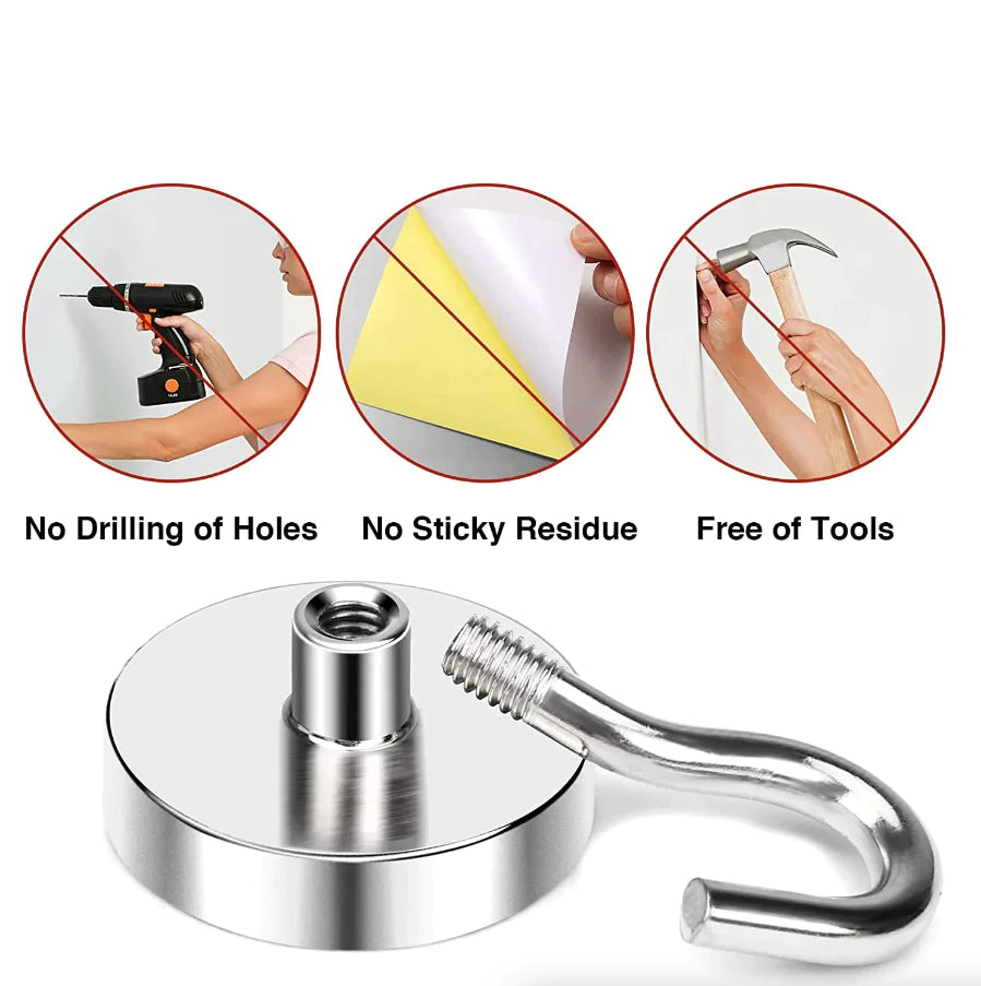 10-Pack Strong Neodymium N52 Magnetic Hook Hangers - USA Made