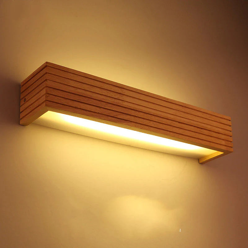 Contemporary Waterproof Rectangle Wooden Vanity Mirror with LED Lighting for Bathroom Makeup