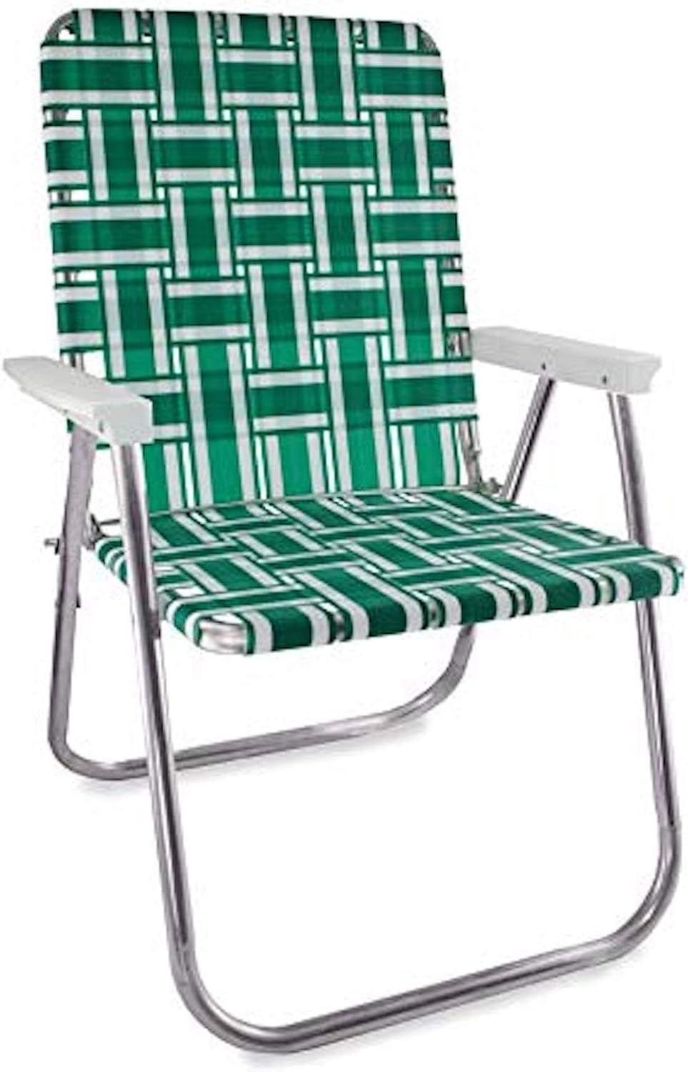 Folding Aluminum Outdoor Patio Chair | Durable Webbed Design for Camping, Sports, Beach, Yard & Tailgating | Lightweight and Portable | Classic Green/Yellow Color
