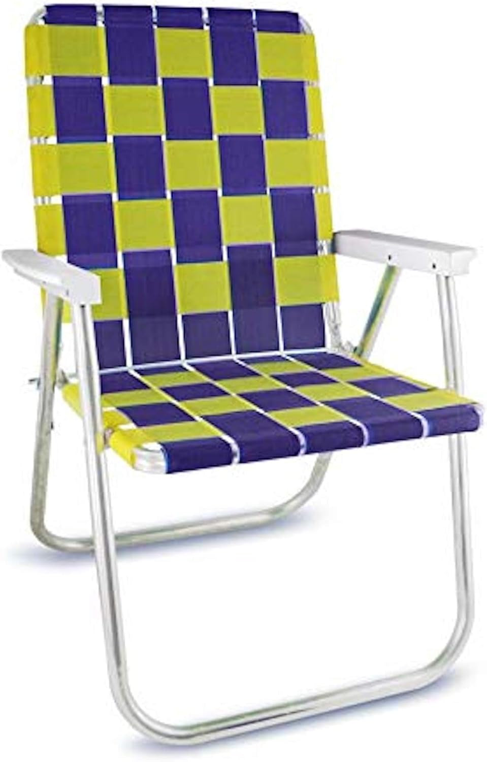 Folding Aluminum Outdoor Patio Chair | Durable Webbed Design for Camping, Sports, Beach, Yard & Tailgating | Lightweight and Portable | Classic Green/Yellow Color