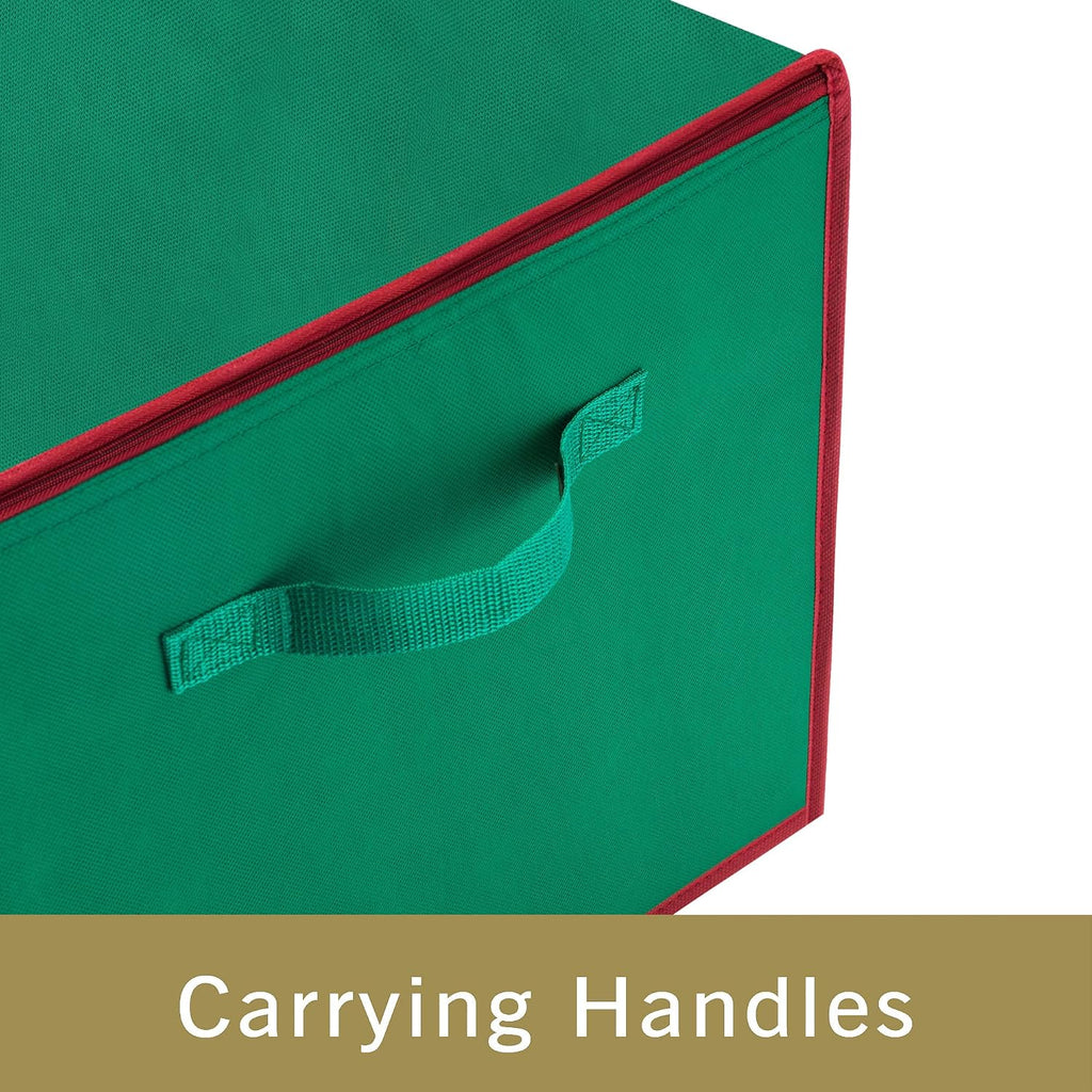 Christmas Storage Box with Zip Top - Large Capacity for Up to 75 Ornaments - Green