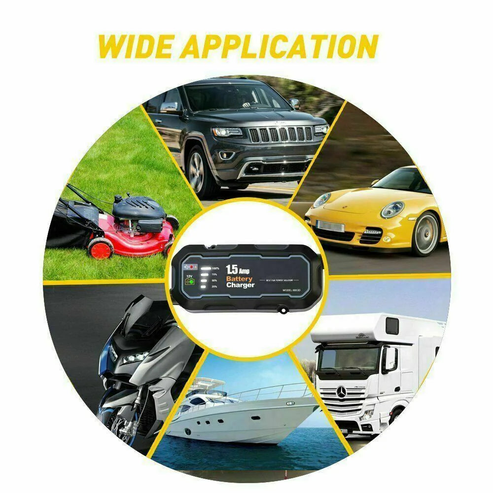 1500mAh Automatic Smart 12V Portable Car Battery Charger and Trickle Maintainer