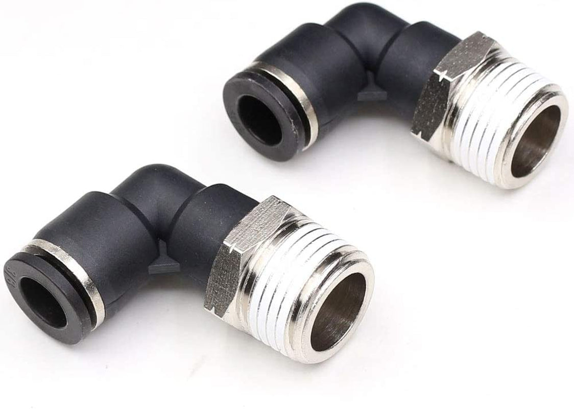 3/8" Elbow Male Push-to-Connect Air Fittings - 90 Degree Pneumatic Connectors for 1/4" Tubing OD and 3/8" NPT Thread, Pack of 5