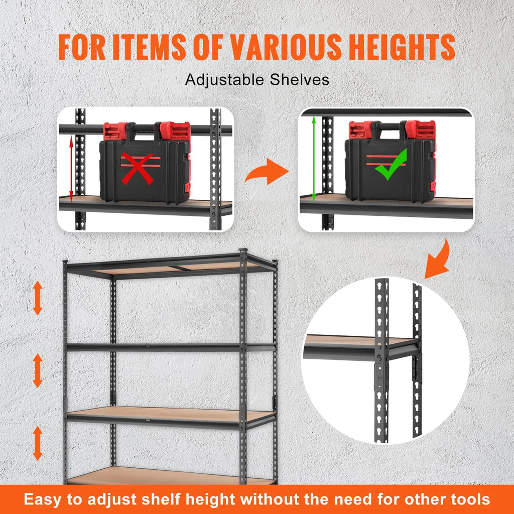 VEVOR Heavy-Duty 5-Tier Adjustable Metal Storage Shelving Unit, 2000 lbs Capacity, Utility Rack for Garage, Kitchen, Pantry, Basement, Bathroom, and Laundry, Black, 48" L x 24" W x 72" H