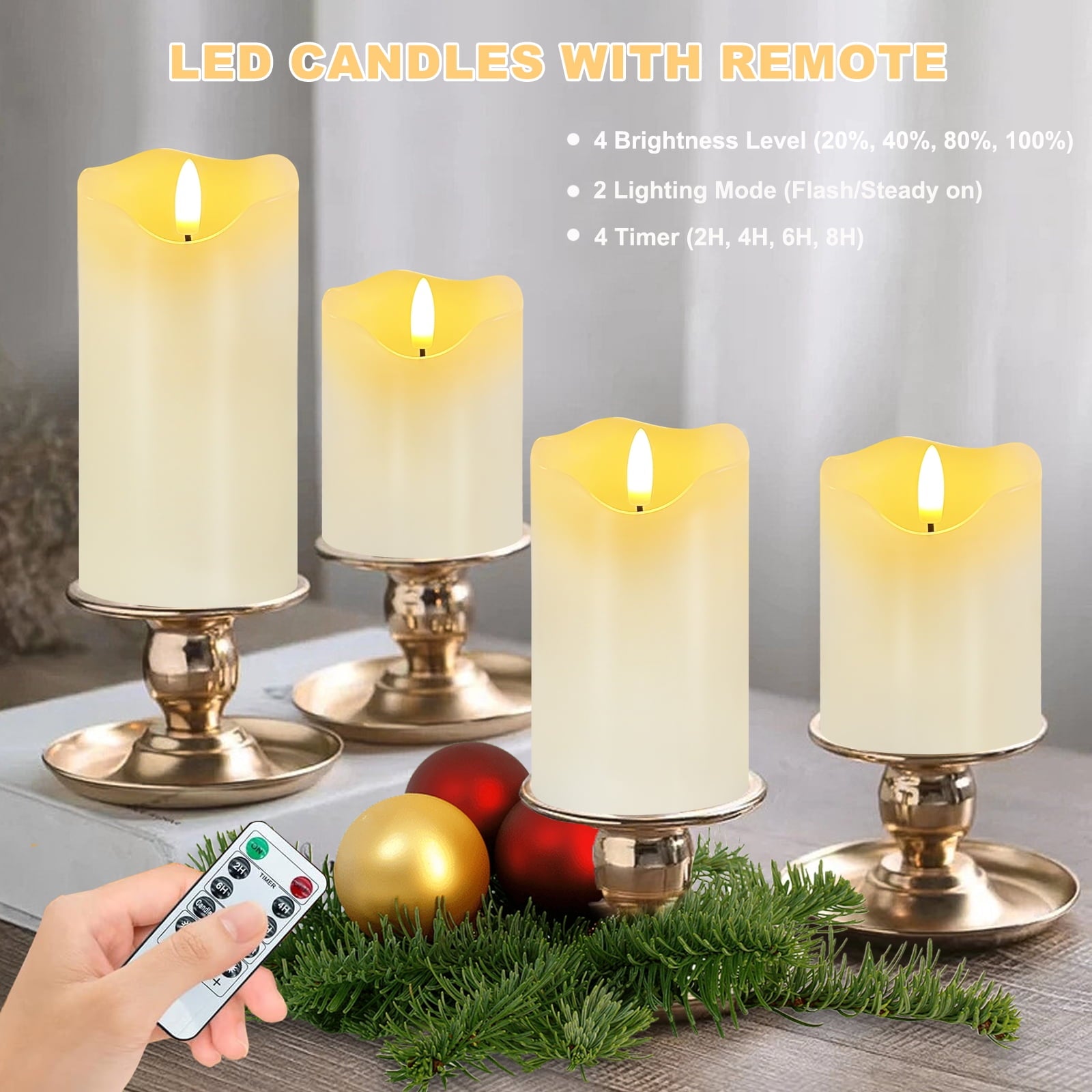 Set of 3 White Flameless LED Pillar Candles with Remote Control and Timer - Dimmable Battery-Operated Electric Candles for Holiday Decor