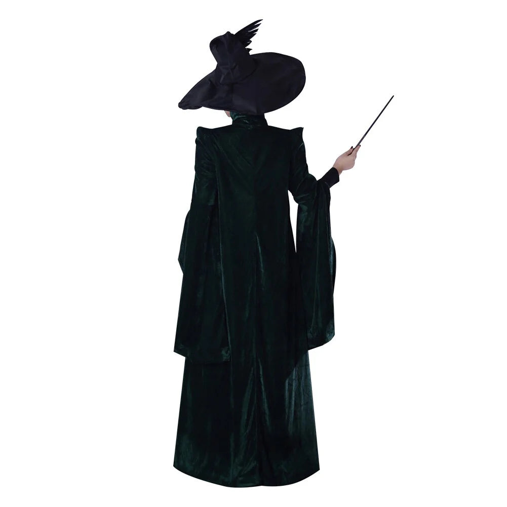 Professor Minerva McGonagall Cosplay Costume - Green Robe Cloak Dress for Halloween and Themed Events