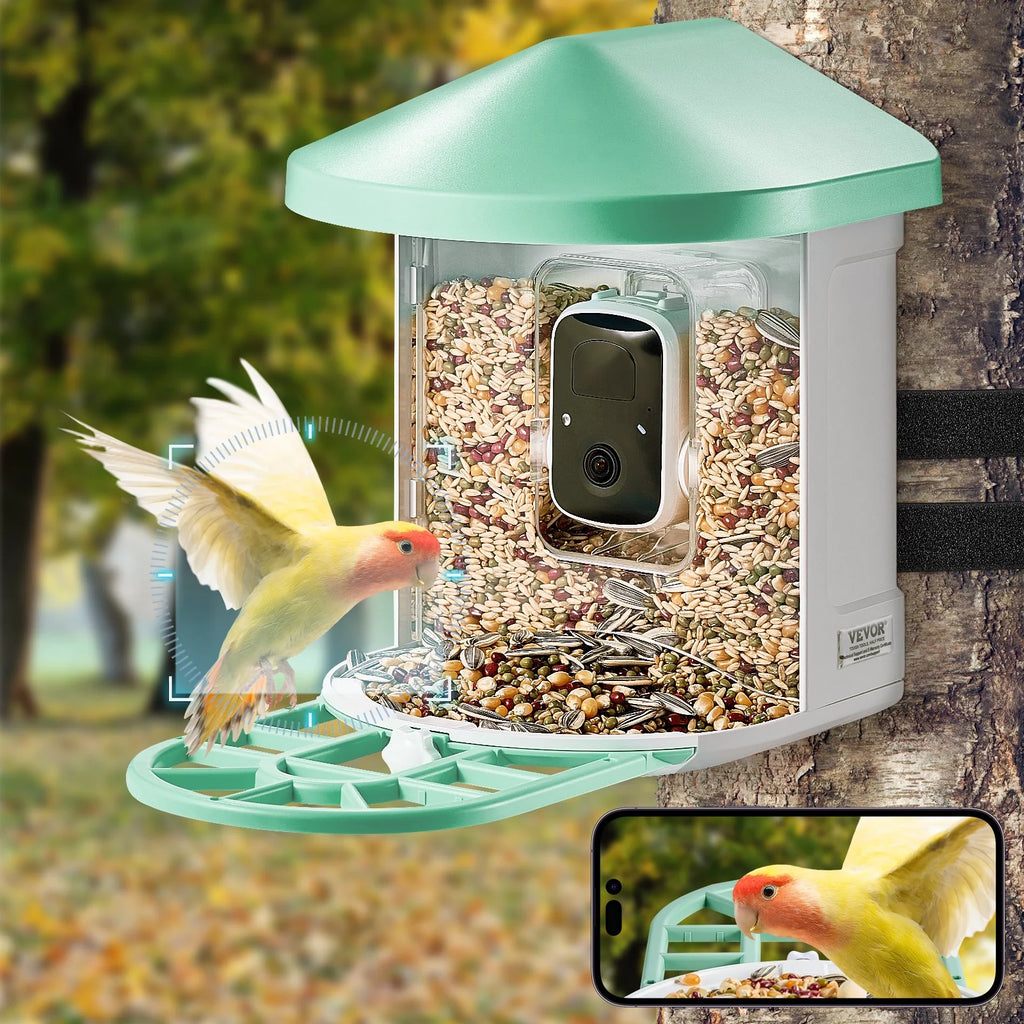 VEVOR Intelligent Bird Feeder with 2K HD Camera and AI Bird Species Recognition for Automatic Capture