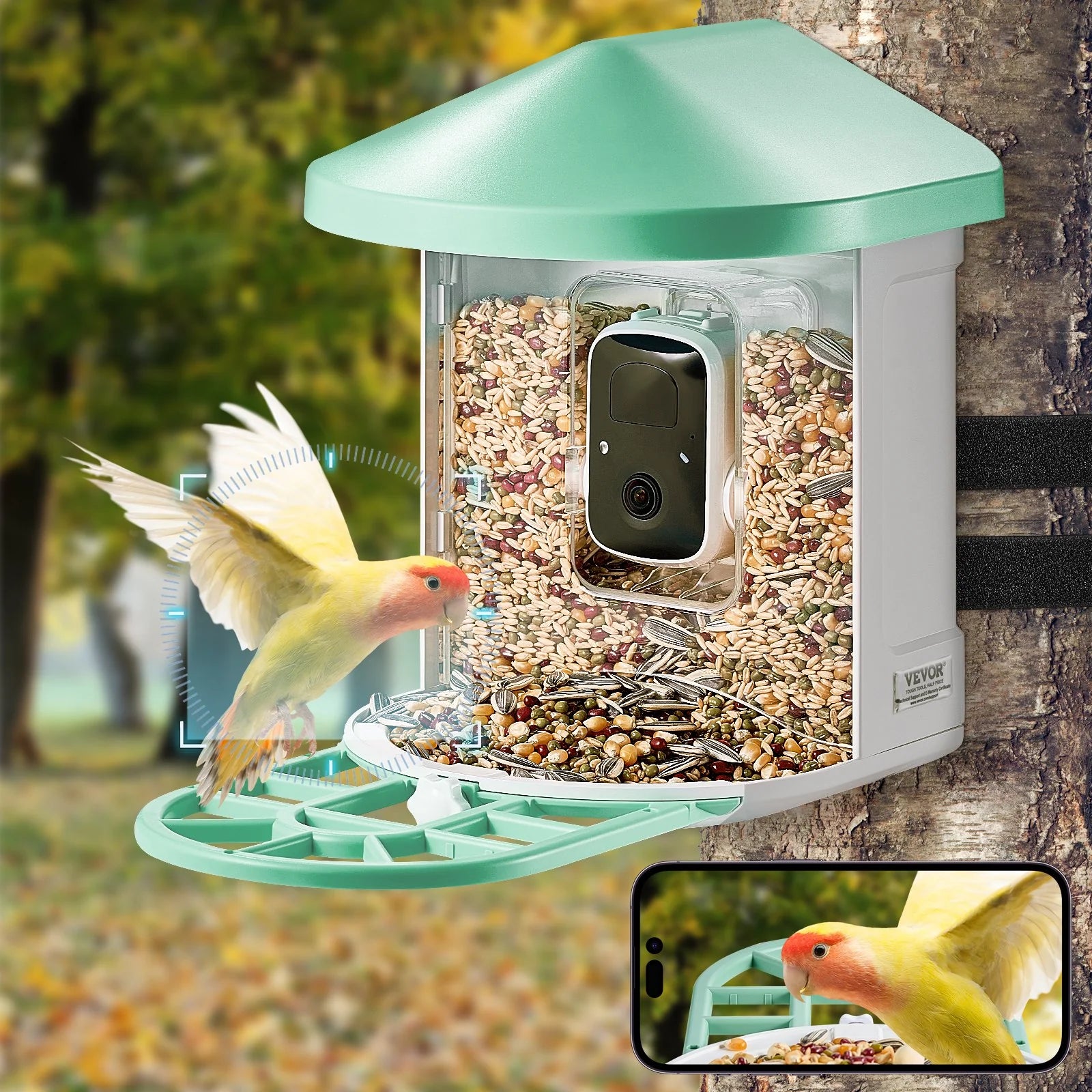 VEVOR Intelligent Bird Feeder with 2K HD Camera and AI Bird Species Recognition for Automatic Capture