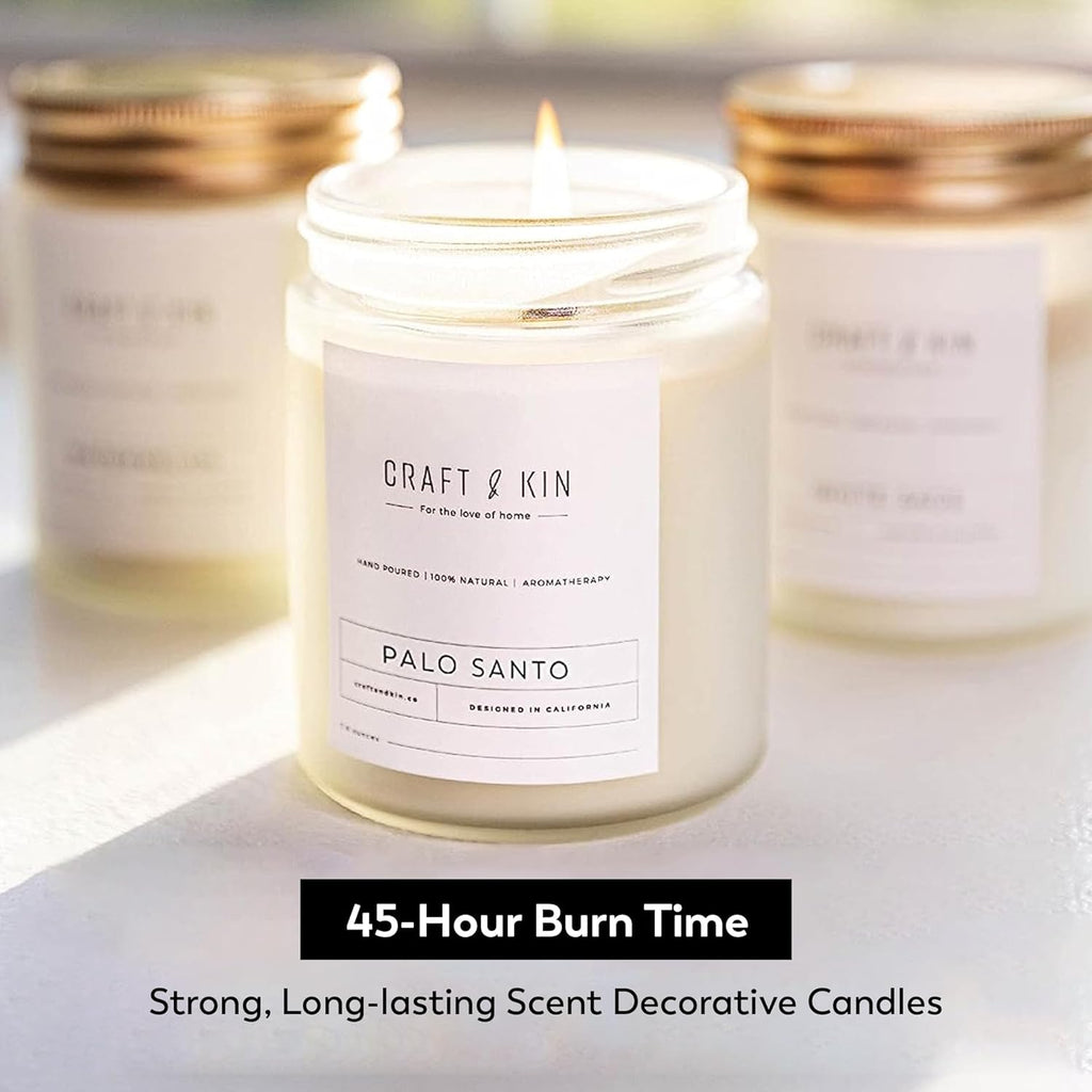 Palo Santo Fall Scented Candle | 8 oz | 45-Hour Burn Time | Classic Soy Woodwick | Natural Soy | Ideal Gifts for Men and Women