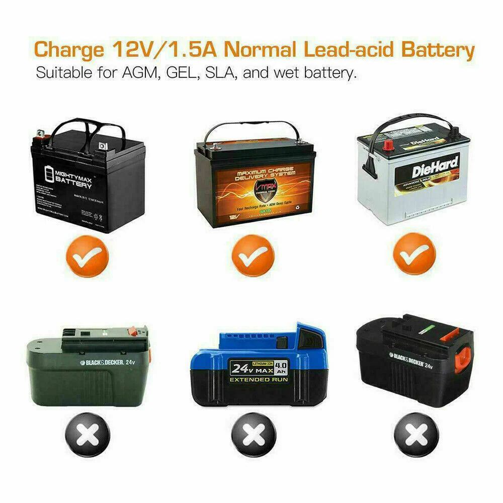 1500mAh Automatic Smart 12V Portable Car Battery Charger and Trickle Maintainer