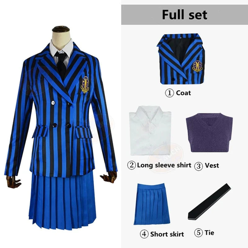 Wednesday Addams Nevermore Academy Cosplay Costume Set for Students - Unisex School Uniform Outfit
