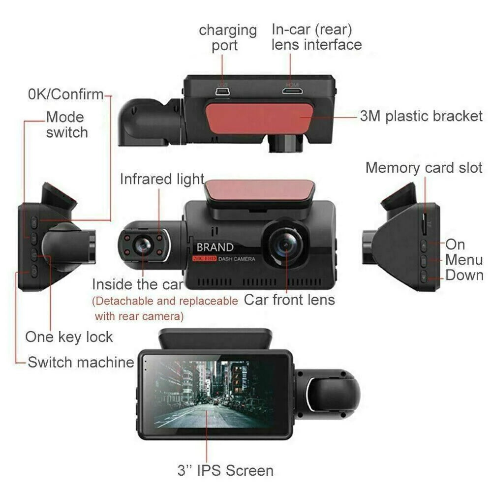 1080P Dual Lens Car Dash Cam with G-Sensor and Front/Interior Cameras