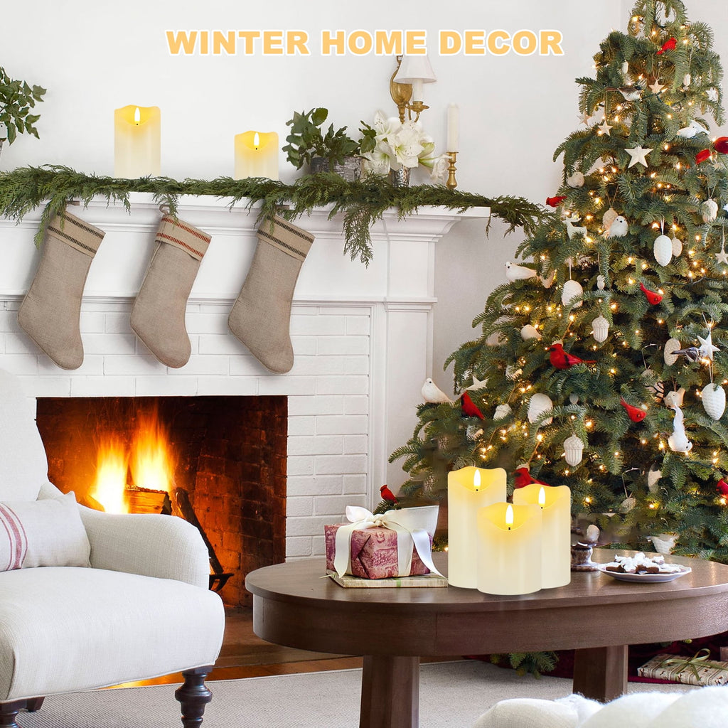 Set of 3 White Flameless LED Pillar Candles with Remote Control and Timer - Dimmable Battery-Operated Electric Candles for Holiday Decor