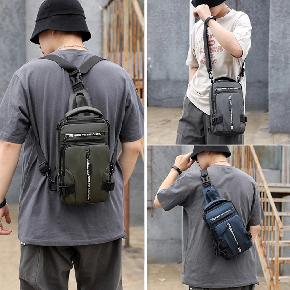 Men's Waterproof Nylon Crossbody Bag with USB Charging Port - Multifunctional Outdoor Travel Daypack and Casual Messenger Chest Bag