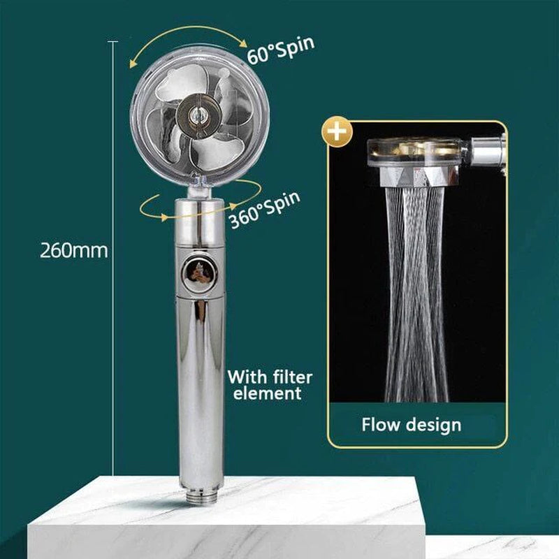 Adjustable High-Pressure Shower Head with 360° Rotation and Water-Saving Turbine Technology