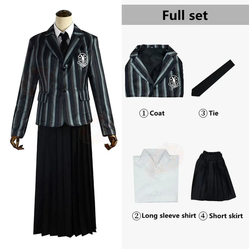 Wednesday Addams Nevermore Academy Cosplay Costume Set for Students - Unisex School Uniform Outfit