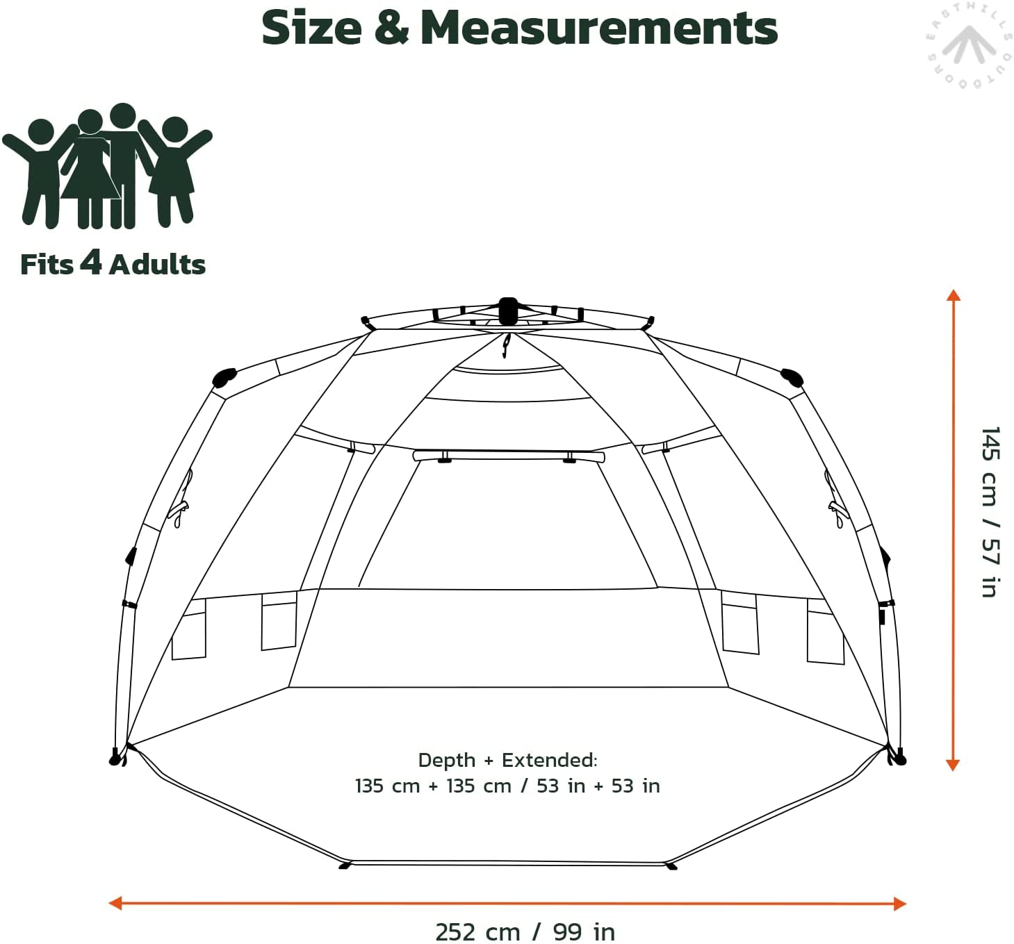 Instant Shader Dark Shelter XL Beach Tent - 99" Wide Sun Shelter for 4-6 Persons with UPF 50+ and Extended Zippered Porch in Pacific Blue