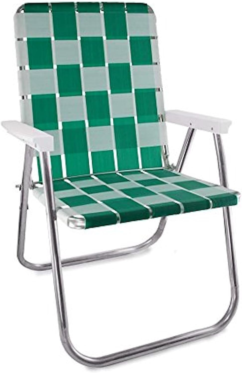 Folding Aluminum Outdoor Patio Chair | Durable Webbed Design for Camping, Sports, Beach, Yard & Tailgating | Lightweight and Portable | Classic Green/Yellow Color