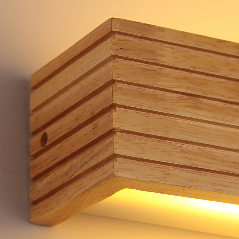 Contemporary Waterproof Rectangle Wooden Vanity Mirror with LED Lighting for Bathroom Makeup
