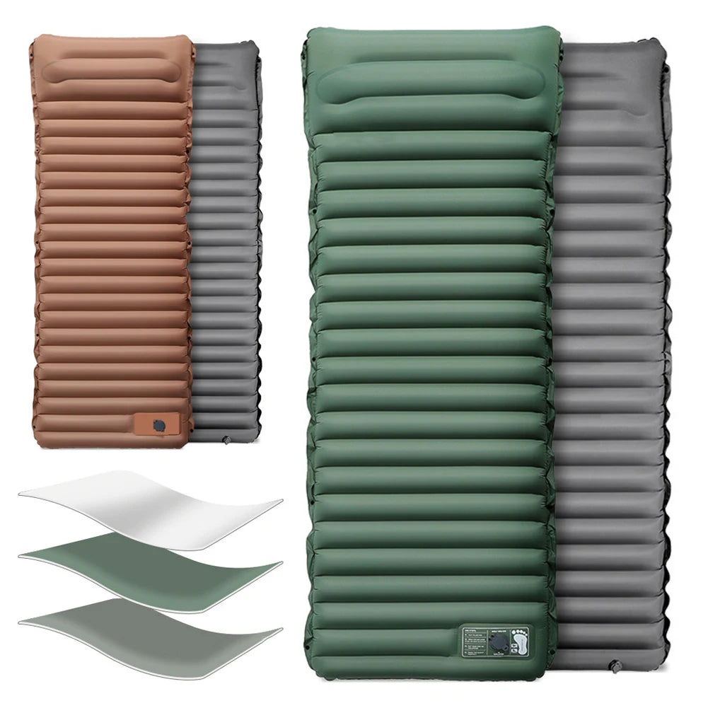 10cm Self-Inflating Ultralight Camping Sleeping Mat with Foot Pump and Pillow - Waterproof Air Mattress for Outdoor Use