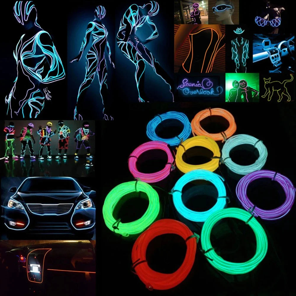 Neon LED EL Wire String Light with Controller for Decorative Use in Cars and Events