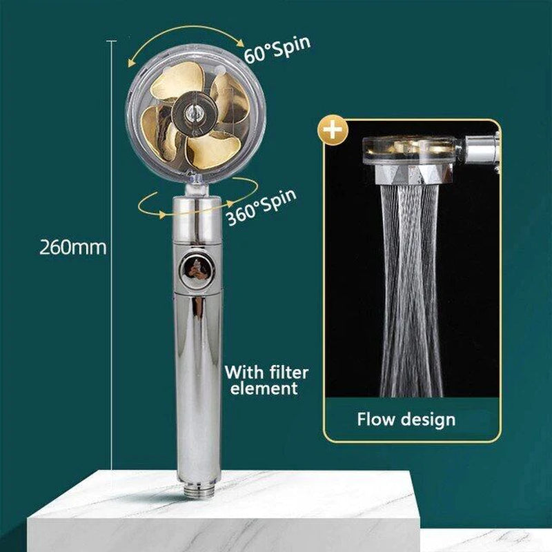 Adjustable High-Pressure Shower Head with 360° Rotation and Water-Saving Turbine Technology