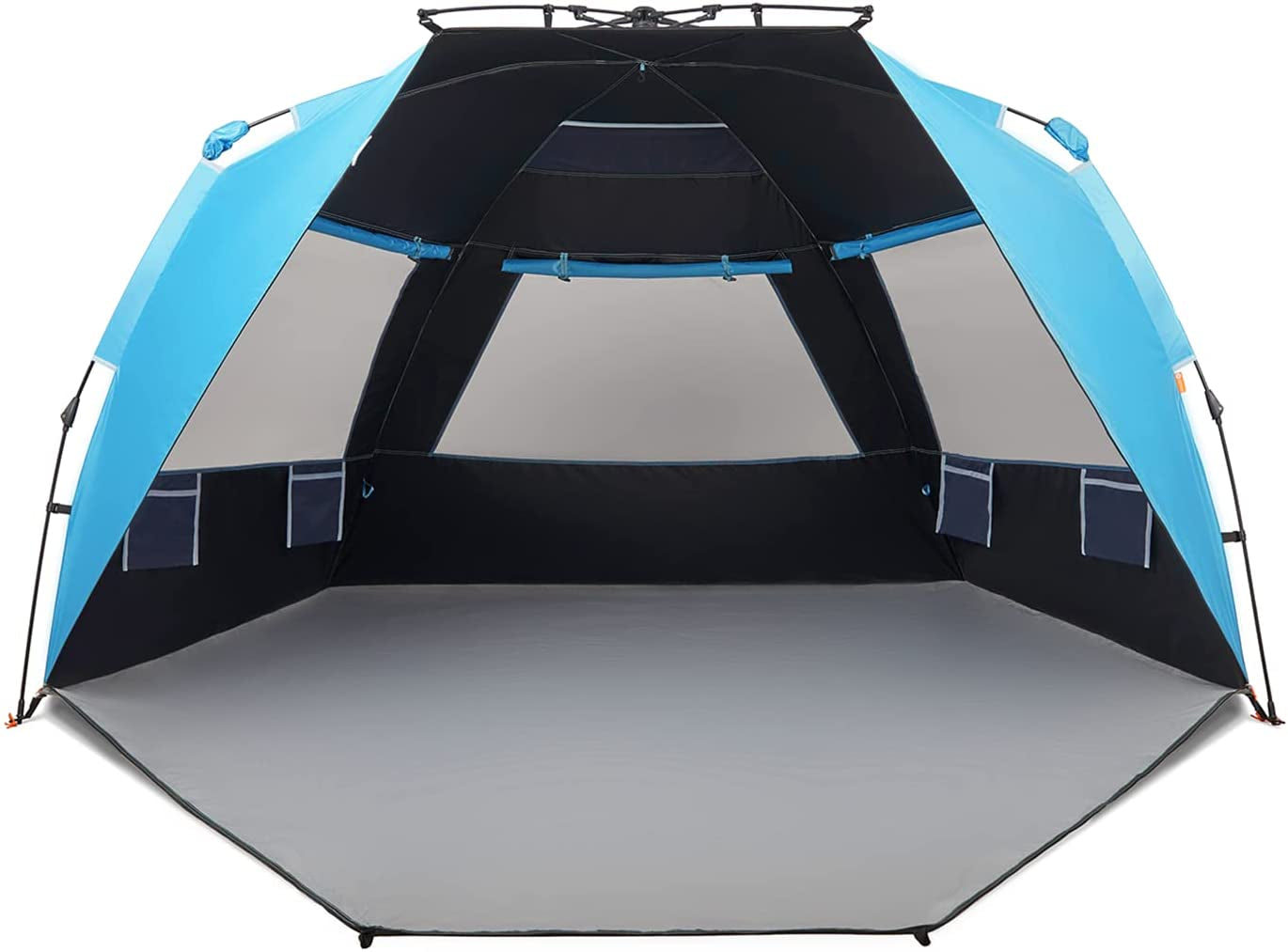 Instant Shader Dark Shelter XL Beach Tent - 99" Wide Sun Shelter for 4-6 Persons with UPF 50+ and Extended Zippered Porch in Pacific Blue