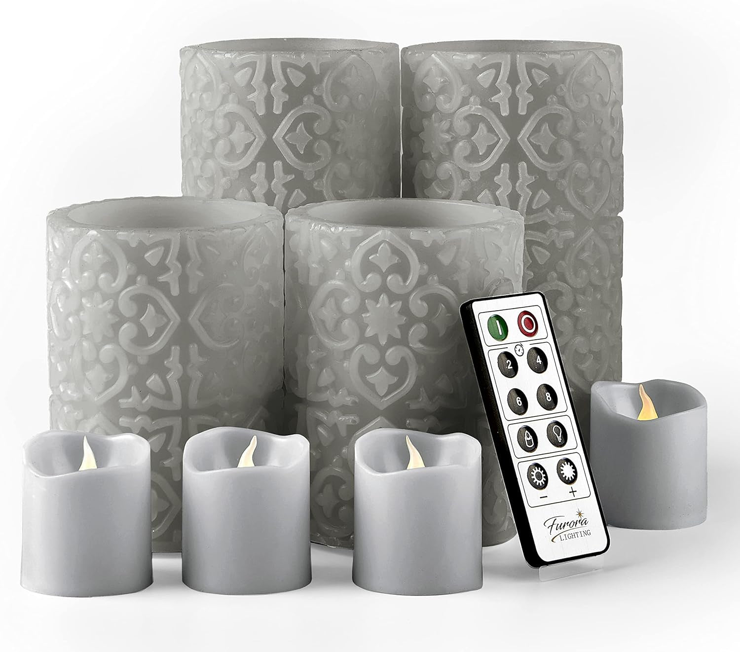 Ivory Real Wax Flameless Candle Set with Remote and Timer, Includes 4 Pillars and 4 Votives, Ideal for Home Décor, Batteries Included
