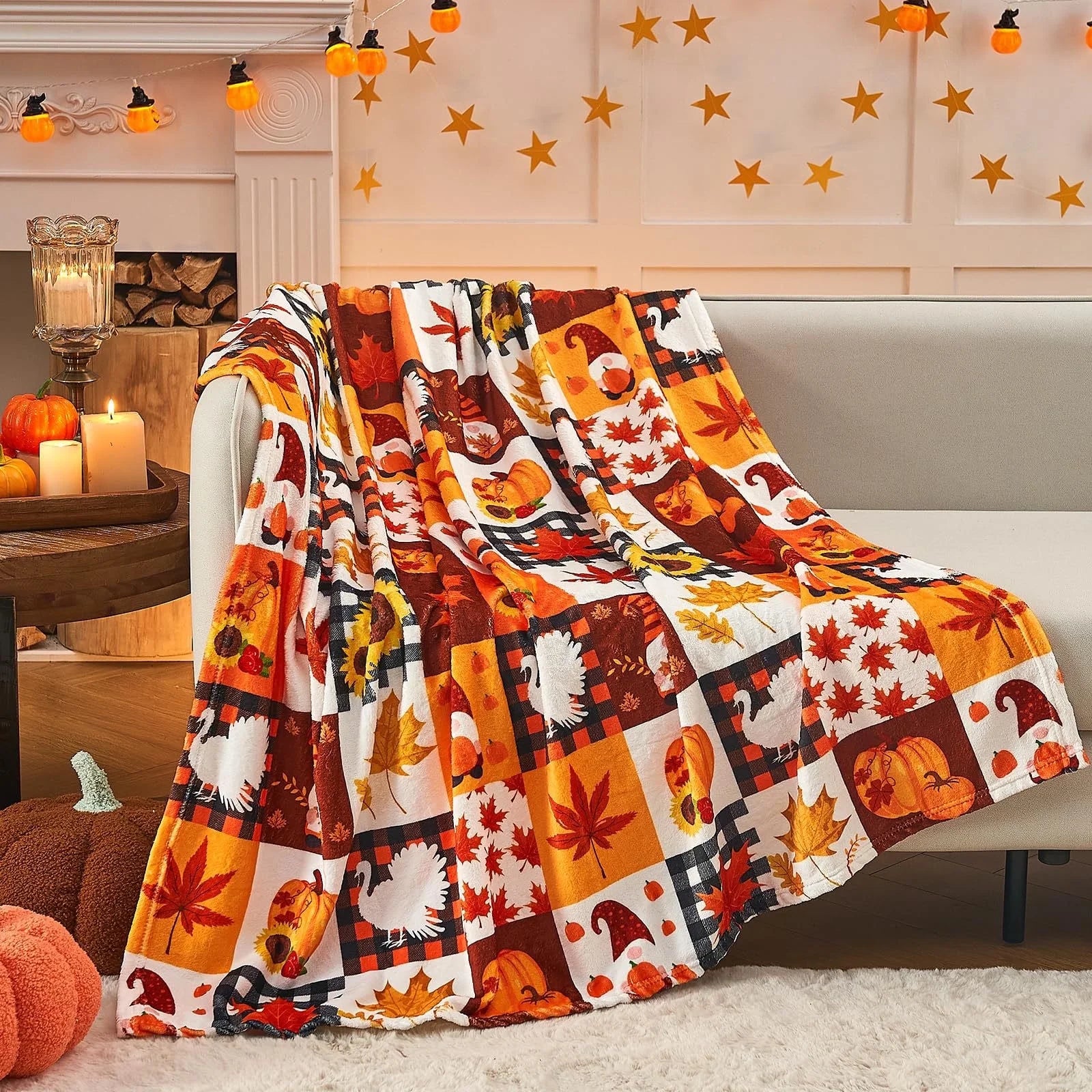 Halloween Themed Plush Throw Blanket - Soft and Warm Spider Webs, Bats, and Pumpkins Design for Sofa, Bed, Couch, or Dorm Use