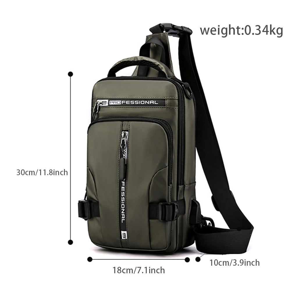 Men's Waterproof Nylon Crossbody Bag with USB Charging Port - Multifunctional Outdoor Travel Daypack and Casual Messenger Chest Bag