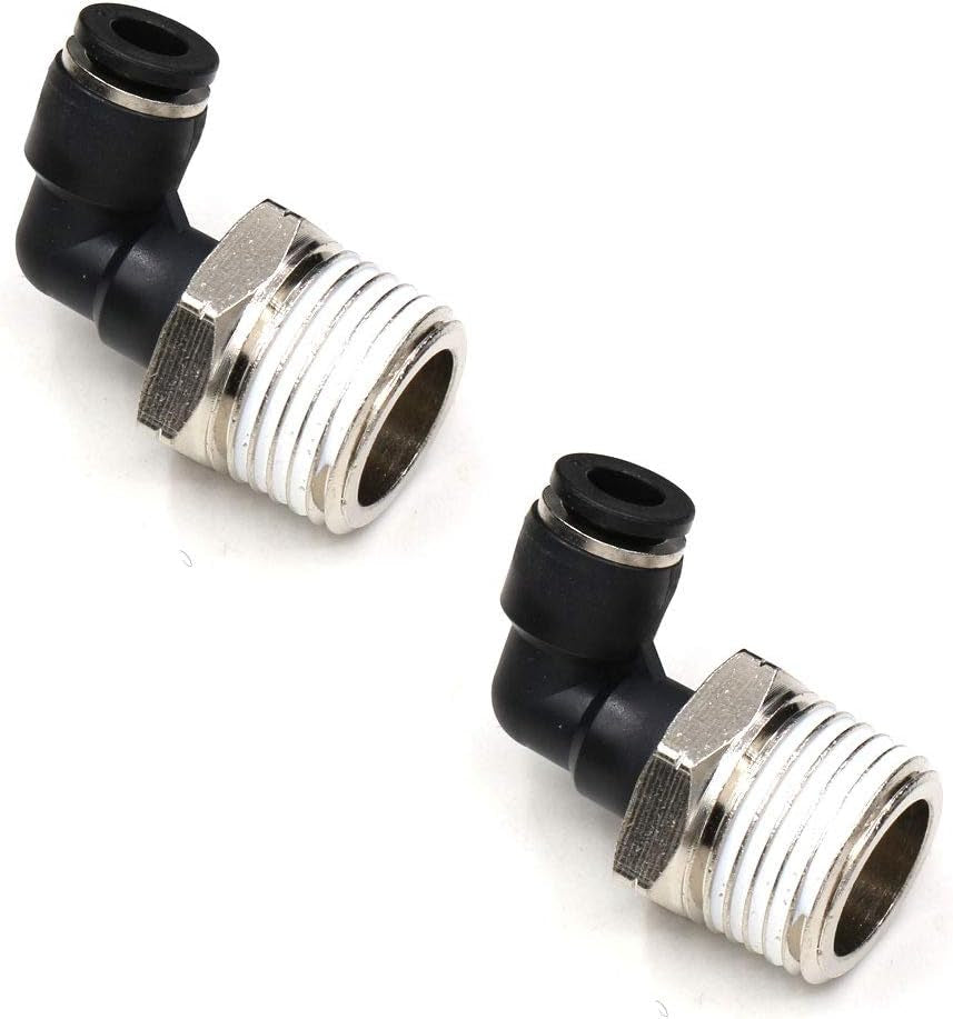 3/8" Elbow Male Push-to-Connect Air Fittings - 90 Degree Pneumatic Connectors for 1/4" Tubing OD and 3/8" NPT Thread, Pack of 5