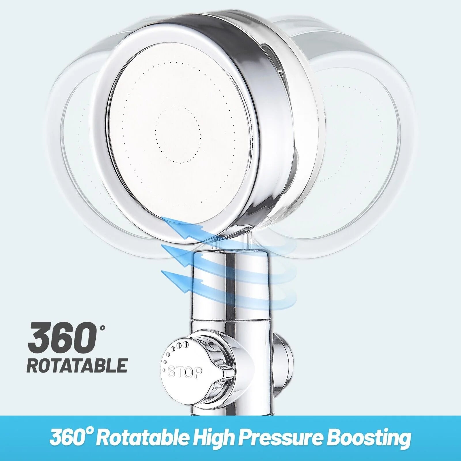 Adjustable High-Pressure Shower Head with 360° Rotation and Water-Saving Turbine Technology