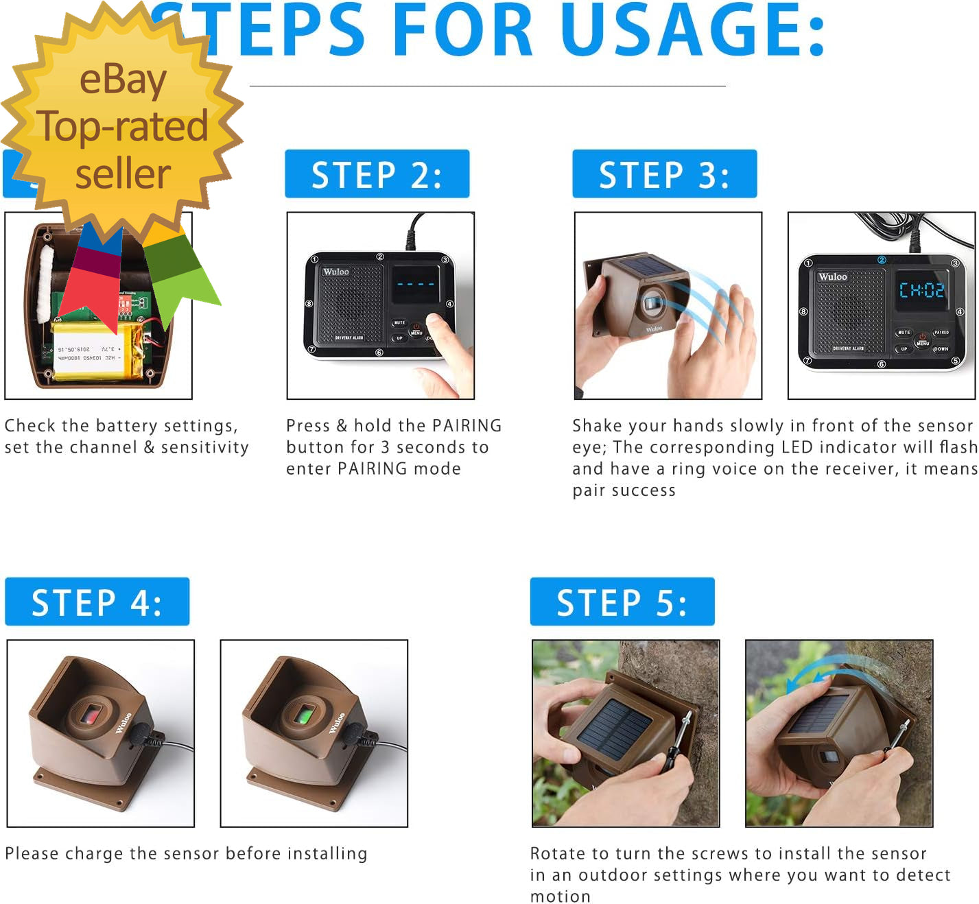 Solar Driveway Alarm Wireless outside 1800Ft Range Outdoor Motion Sensor