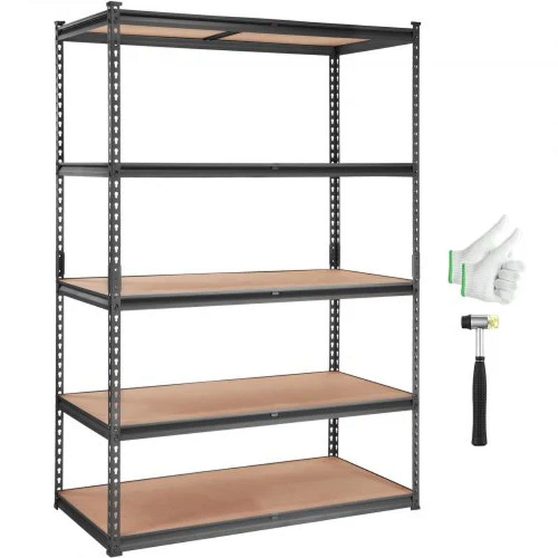 VEVOR Heavy-Duty 5-Tier Adjustable Metal Storage Shelving Unit, 2000 lbs Capacity, Utility Rack for Garage, Kitchen, Pantry, Basement, Bathroom, and Laundry, Black, 48" L x 24" W x 72" H