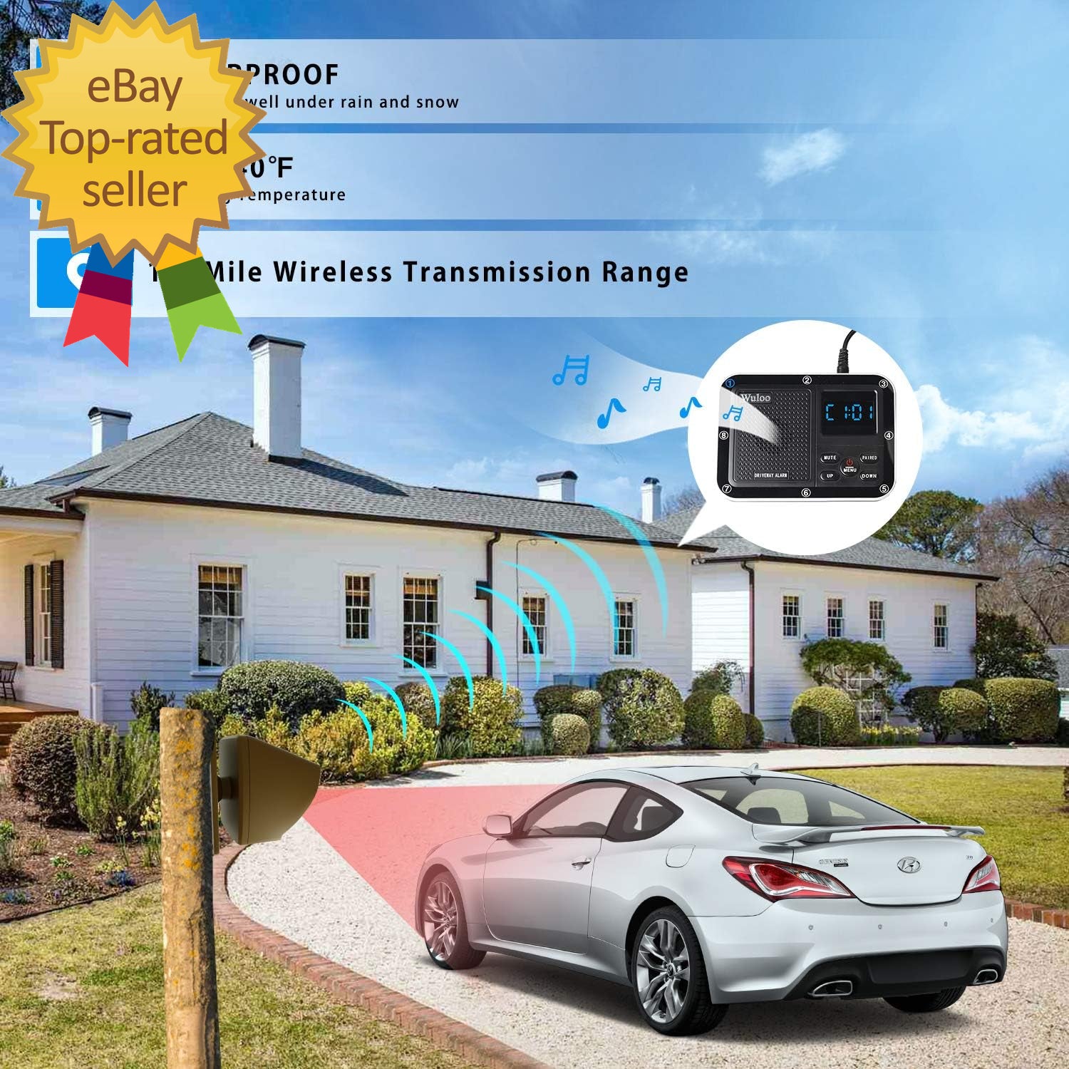 Solar Driveway Alarm Wireless outside 1800Ft Range Outdoor Motion Sensor