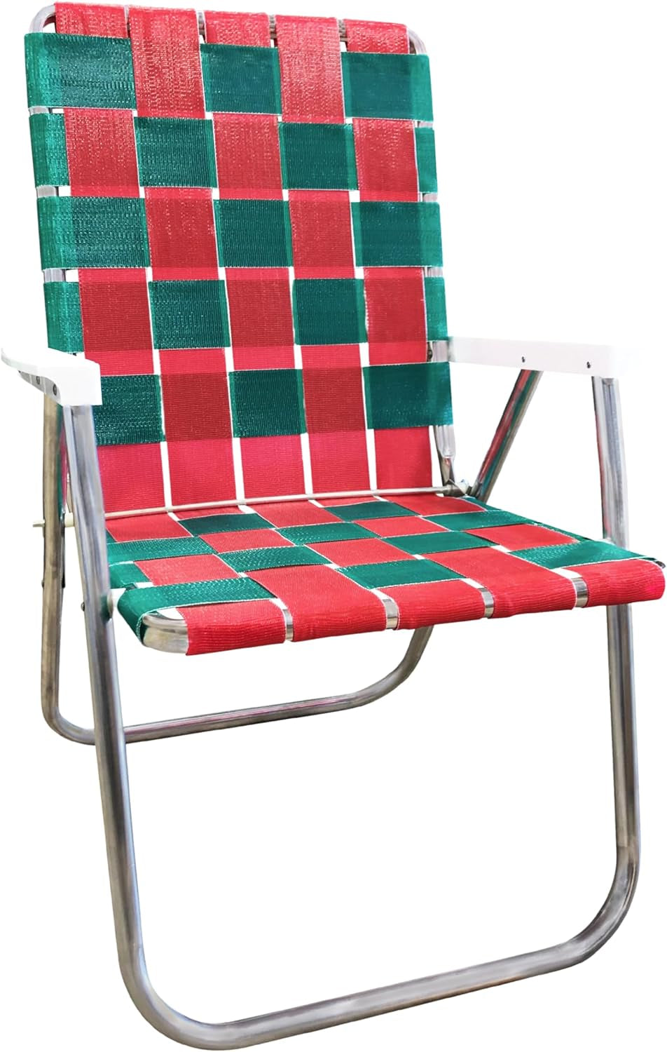 Folding Aluminum Outdoor Patio Chair | Durable Webbed Design for Camping, Sports, Beach, Yard & Tailgating | Lightweight and Portable | Classic Green/Yellow Color
